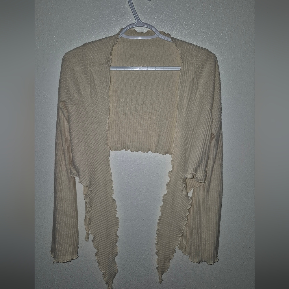 Beige Ribbed Long Sleeve Top